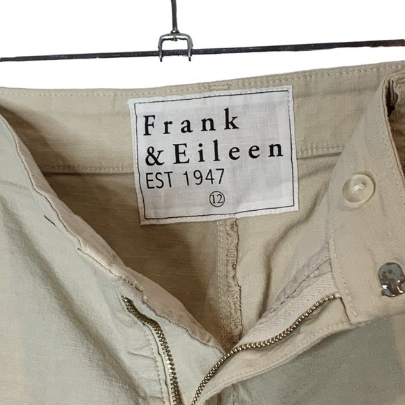 Frank & Eileen Kinsale Trouser Linen Tan Wide Leg Pant High Rise Raw Hem Size 12 - Picture 14 of 16